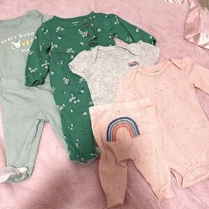 Carter's three month baby girl, bundle Easter, St. Patrick's rainbow bunny feet